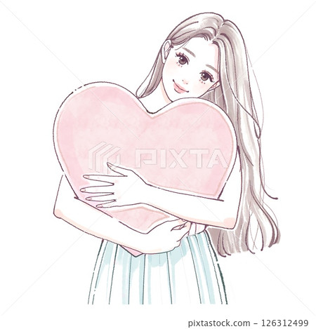 一個女人擁抱一顆心的插圖 126312499