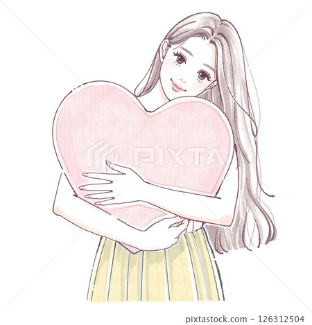 一個女人擁抱一顆心的插圖 一個女人擁抱一顆心的插圖 126312504