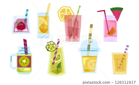 Cartoon Set of Summer Fruit Drinks Cartoon Set of Summer Fruit Drinks 126312817
