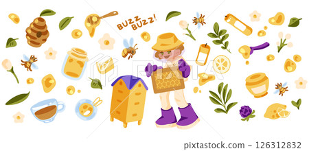Beekeeping and Honey Elements Illustration Set 126312832