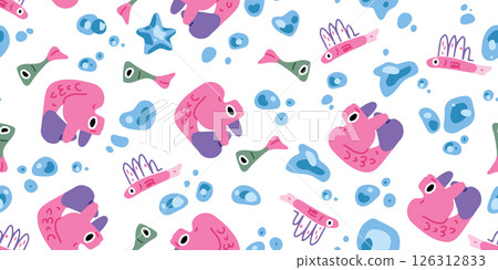 Seamless Pattern with Colorful Cartoon Fish 126312833