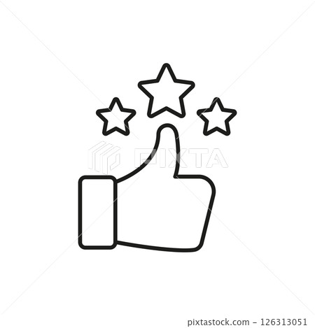 Thumbs Up With Stars Line Icon. Positive Feedback, Customer Satisfaction, And Quality Rating Outline Symbol. User Experience And Approval Concept. Editable Stroke. Isolated Vector Illustration 126313051