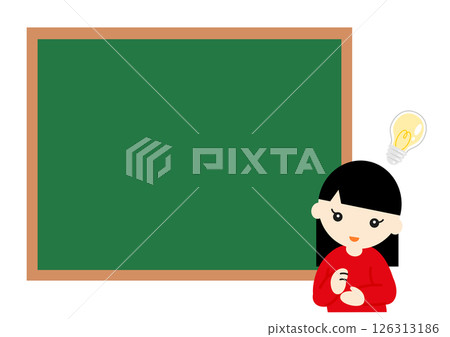 Asian girl understanding in front of a blackboard Asian girl understanding in front of a blackboard 126313186