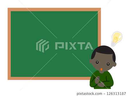A black boy understanding in front of a blackboard A black boy understanding in front of a blackboard 126313187
