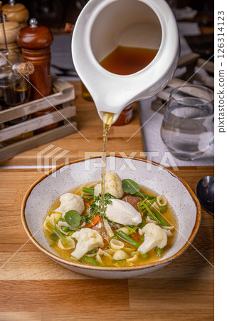 Delicious, healthy vegetable soup 126314123