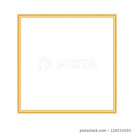 Gold realistic square frame for picture. 3d golden luxury rectangle border, object mockup for picture, painting, card, photo frame. Vector illustration 126314203