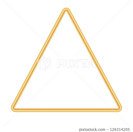 Gold triangular frame. Elegant triangle, border for certificate, wedding invitation, greeting card, poster. Luxury geometric decorative element for vector illustration Gold triangular frame. Elegant triangle, border for certificate, wedding invitation, greeting card, poster. Luxury geometric decorative element for vector illustration 126314205