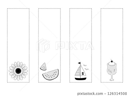 Simple and natural summer item frame set: monochrome, white background, rectangular, vertical writing, 4 types 126314508