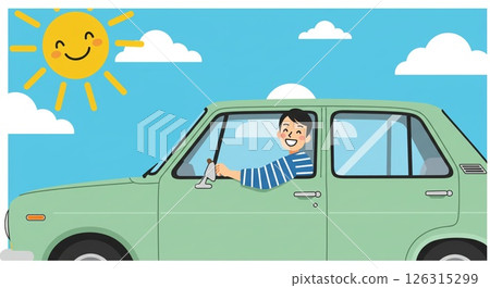 晴朗的天空:一位男士享受舒適的駕駛 晴朗的天空:一位男士享受舒適的駕駛 126315299