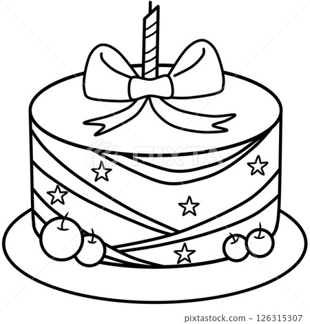 outline cartoon of cute cake created by hand-drawn 126315307