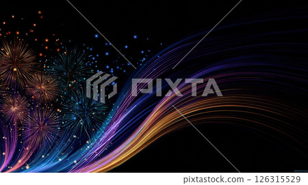 Fireworks and Neon Light Streaks Over a Dark Background 126315529