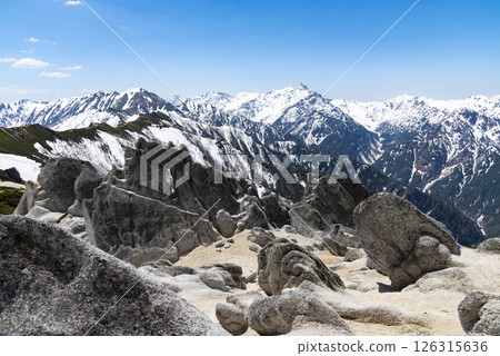 Mount Yari and strangely shaped rocks as seen from Mount Tsubakuro in Azumino, Nagano Prefecture Mount Yari and strangely shaped rocks as seen from Mount Tsubakuro in Azumino, Nagano Prefecture 126315636