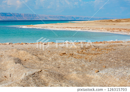 View of Dead Sea coastline, Jordan View of Dead Sea coastline, Jordan 126315703