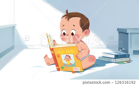 Illustration of baby reading a book 126316192