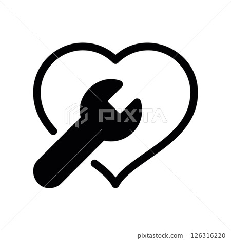 Heart Shape with a Wrench Outline Icon Inside it 126316220