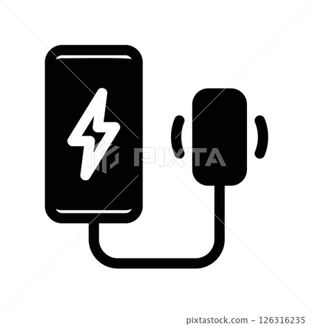 Smartphone connected to a charger via a cable plug Smartphone connected to a charger via a cable plug 126316235