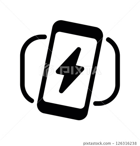 Smartphone Resting on Wireless Charging Platform with Power Symbol 126316238