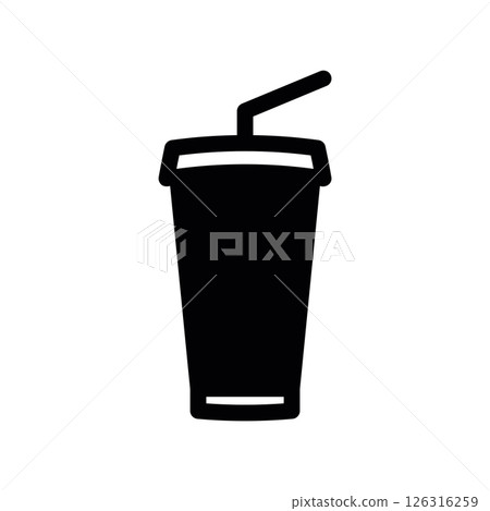 Disposable Beverage Container with Lid and Drinking Straw Silhouette 126316259