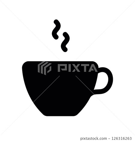Icon of a Steaming Hot Beverage Cup Emitting Visible Vapor Swirls 126316263
