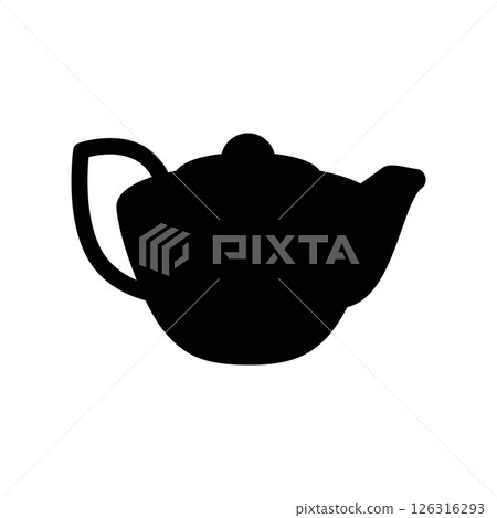 Classic Black Silhouette of a Teapot with Spout and Handle Classic Black Silhouette of a Teapot with Spout and Handle 126316293