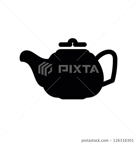 Classic Rounded Black Silhouette Teapot with Spout and Handle 126316301