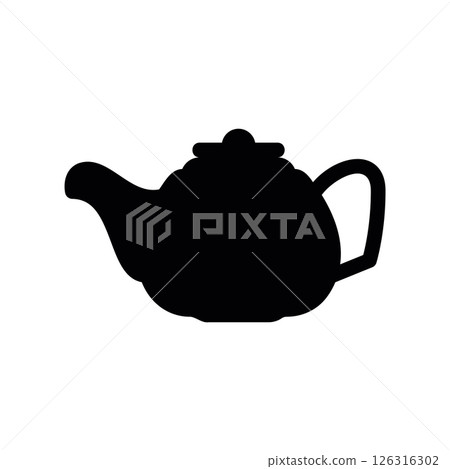 Squat Black Silhouette Teapot with Curved Spout and Handle Art 126316302