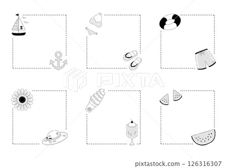 Simple and natural summer item frame set: monochrome, transparent, square, 6 types Simple and natural summer item frame set: monochrome, transparent, square, 6 types 126316307