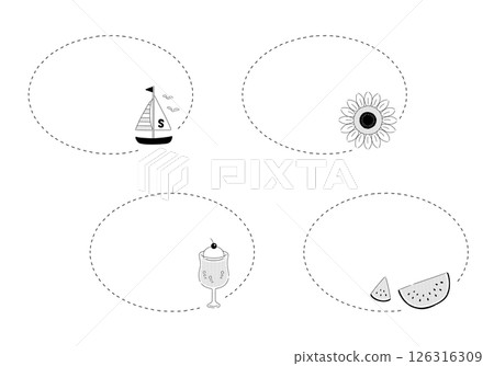 Simple and natural summer item frame set: monochrome, transparent, oval, 4 types Simple and natural summer item frame set: monochrome, transparent, oval, 4 types 126316309