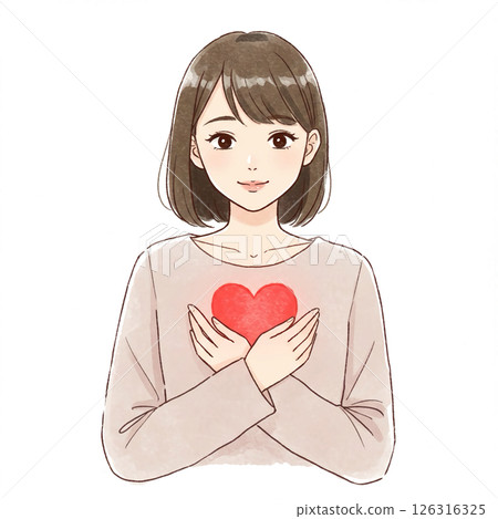 Illustration of a woman hugging a heart 126316325