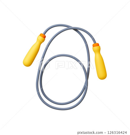 Jumping rope 3d. Isolated sport gym equipment, simple tool for cardio workout at home or outdoor. Children play element, healthy workout vector symbol 126316424