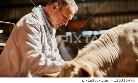 male veterinarian examining cow using palpation method of diagnostic, doctor's love care, cows diseases male veterinarian examining cow using palpation method of diagnostic, doctor's love care, cows diseases 126316476