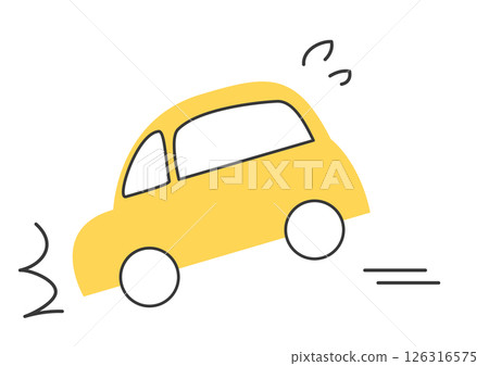 A yellow car brakes suddenly to a halt 126316575