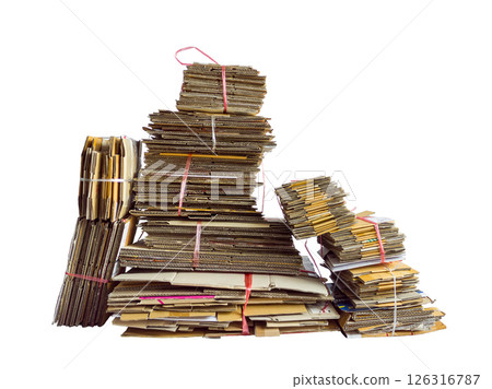 stack of used cardboard from parcel box isolated on white background stack of used cardboard from parcel box isolated on white background 126316787