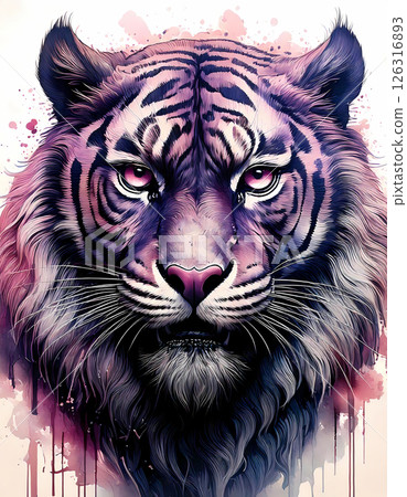 Majestic roaring tiger portrait with intense pink and purple tones Majestic roaring tiger portrait with intense pink and purple tones 126316893