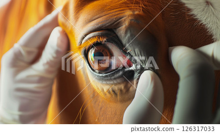 Close-up of horse eyes, ophthalmic disease diagnosis 126317033