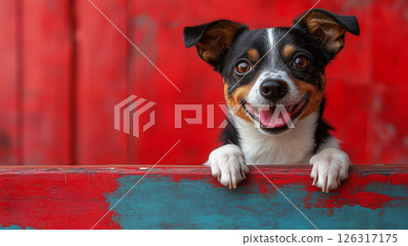 happy puppy dog character, banner with copy space 126317175