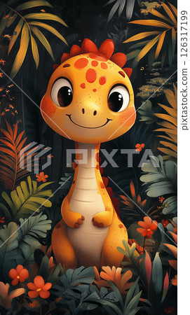 Flat illustration of dinosaur character mascot, dragon, banner with copy space 126317199