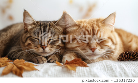 Banner with copy space, two happy cats 126317220