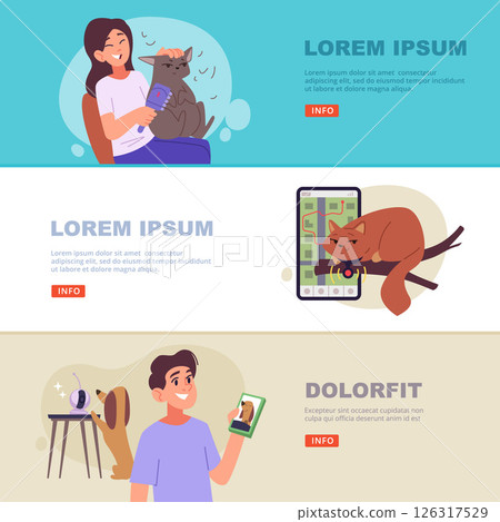 Pet owners. smart gadgets for domestic pets. vector horizontal banners Pet owners. smart gadgets for domestic pets. vector horizontal banners 126317529