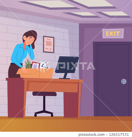Layoffs. The crying manager gathers his things. business concept illustration 126317531