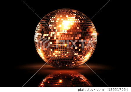 Golden disco ball with glowing reflections 126317964