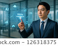 A businessman in a suit and a hologram UI symbolizing DX (digital transformation) 126318375