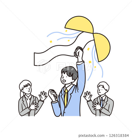 A simple illustration of a male high school student who is happy to pass the exam and his female and male teacher A simple illustration of a male high school student who is happy to pass the exam and his female and male teacher 126318384