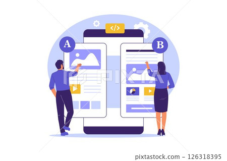 Flat Illustration of A/B Testing Interface in UI/UX Design 126318395