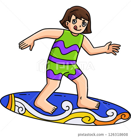 Surfing Girl Balancing a Surfboard Cartoon Clipart Surfing Girl Balancing a Surfboard Cartoon Clipart 126318608