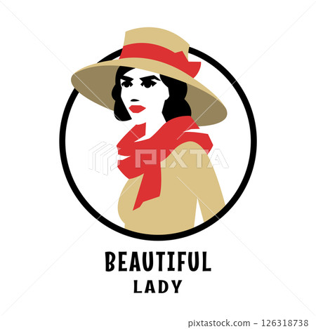Woman in a hat logo, emblem. Woman in a hat logo, emblem. 126318738