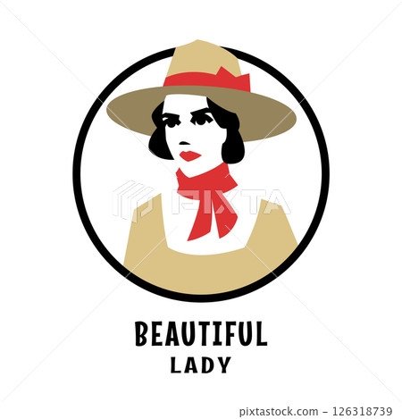 Woman in a hat logo, emblem. Woman in a hat logo, emblem. 126318739