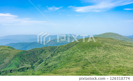 Mountain range and blue sky seen from Akita Komagatake Mountain range and blue sky seen from Akita Komagatake 126318774