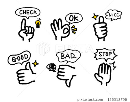 手繪圖示集帶有泡泡的手勢 手繪圖示集帶有泡泡的手勢 126318796