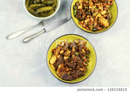 Tatar azu from beef with pickles. 126318818